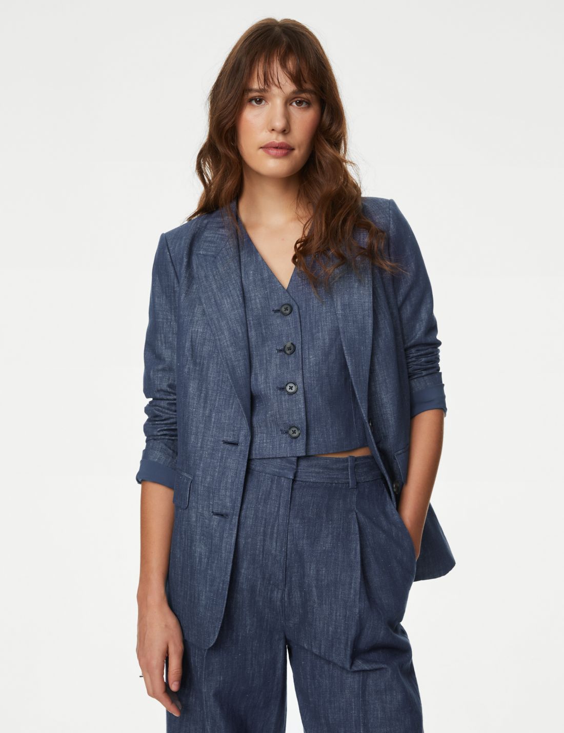 Relaxed Fit Keten Blazer Ceket