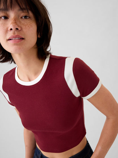 Kırmızı Modern Rib Crop T-shirt