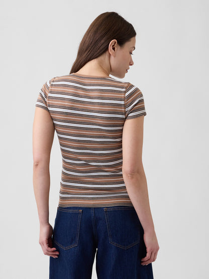 Kahverengi Modern Fitilli Gap Logo T-shirt