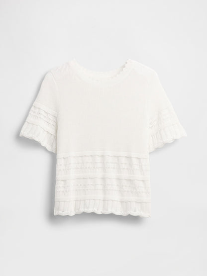 Beyaz Linen-blend Pointelle Crop Kazak
