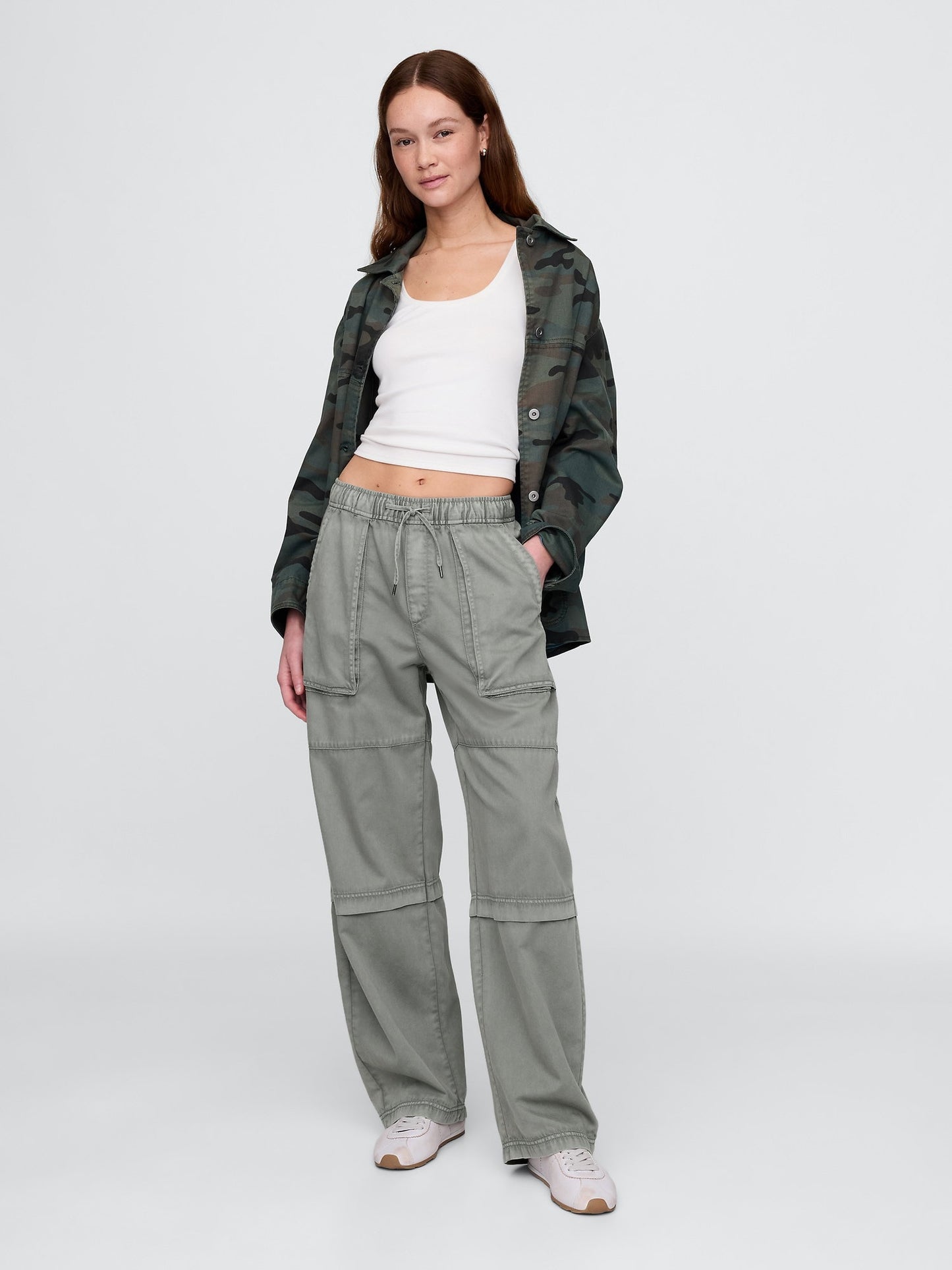 Haki Mid Rise Easy Utility Barrel Pantolon