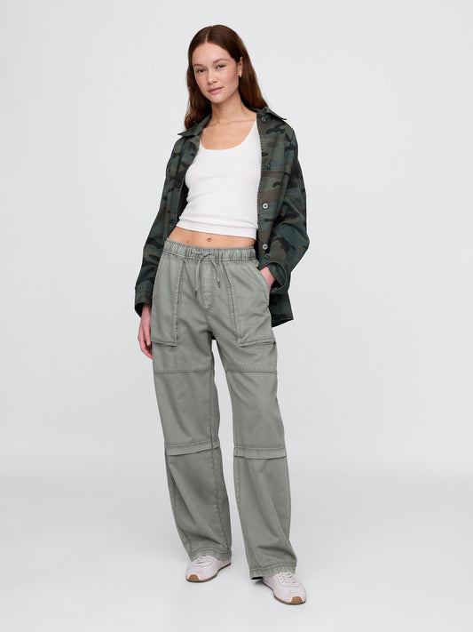 Haki Mid Rise Easy Utility Barrel Pantolon