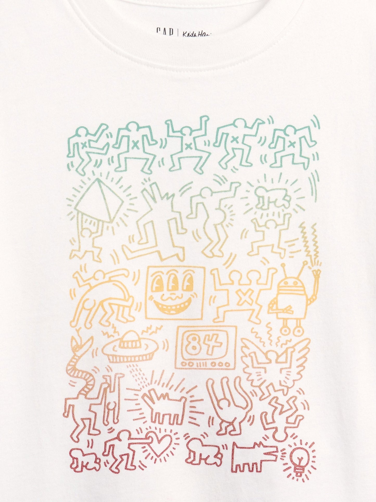 Beyaz Keith Haring Grafik Baskılı T-shirt