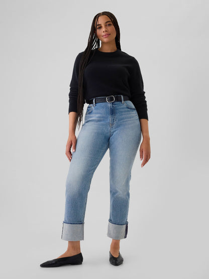 Açık Mavi High Rise Cuffed '90s Straight Jean Pantolon
