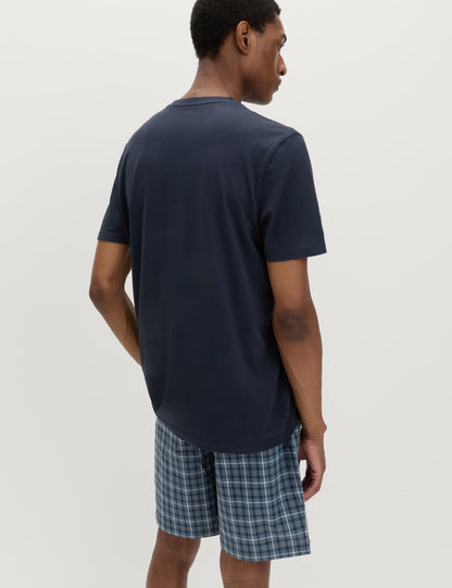 Saf Pamuklu Henley Yaka Ekose Pijama Takımı