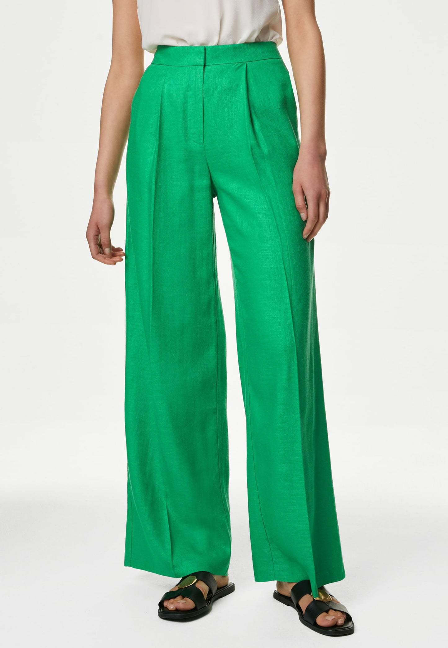 Yüksek Bel Wide Leg Keten Pantolon