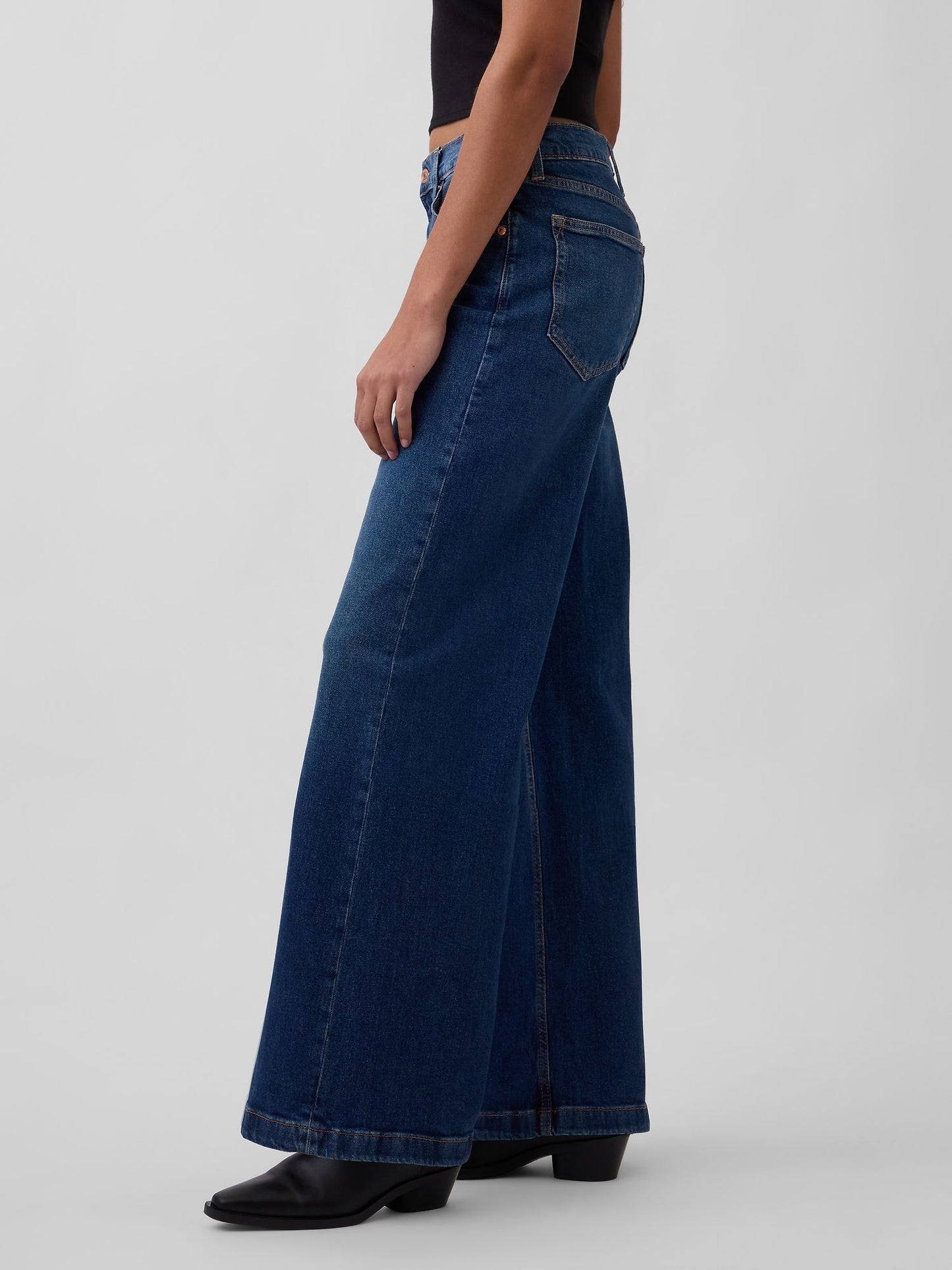 Koyu Mavi High Rise Stride Wide-leg Jean Pantolon