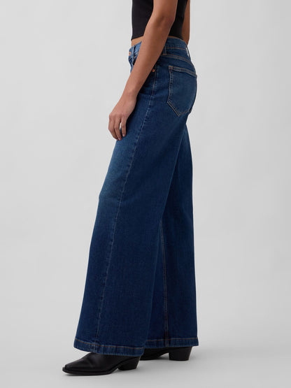 Koyu Mavi High Rise Stride Wide-leg Jean Pantolon