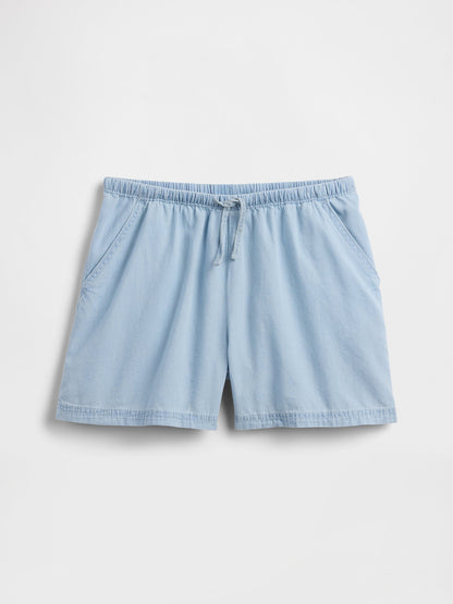 Açık Mavi Relaxed Pull-on Keten Karışım Şort