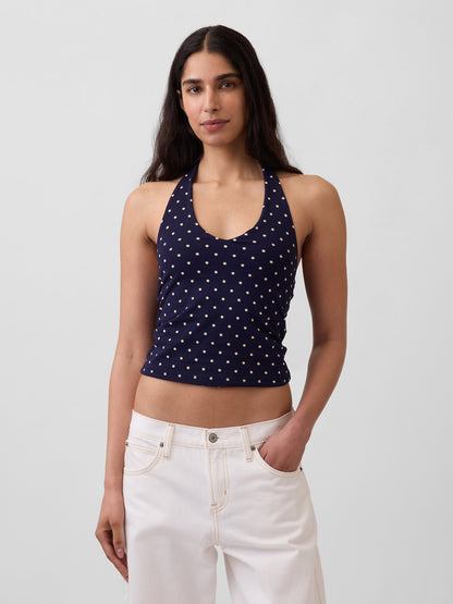 Lacivert Closeknit Halter Crop Bluz