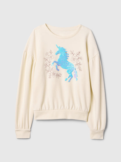 Kırık Beyaz Relaxed Flippy-sequin Grafikli Fransız Havlu Kumaş Sweatshirt