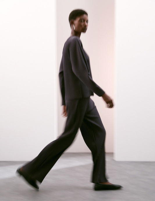 Pile Detaylı Wide Leg Pantolon