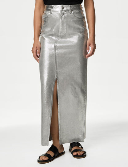 Denim Metalik Maxi Etek