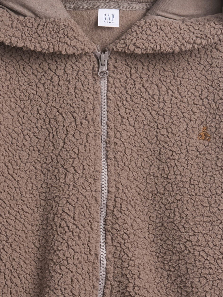 Kahverengi Oversized Bear Fermuarlı Sweatshirt
