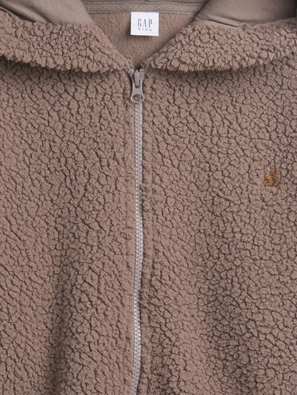 Kahverengi Oversized Bear Fermuarlı Sweatshirt