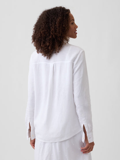 Beyaz Oversized Keten Karışımı Easy Gömlek