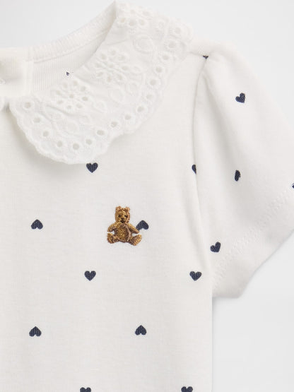 Beyaz Brannan Bear Peter Pan Baskılı Bodysuit