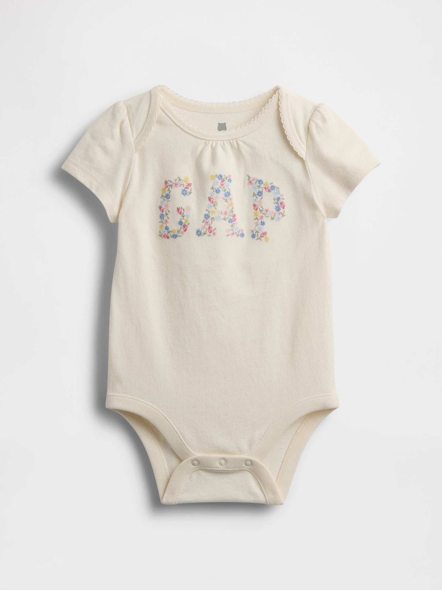 Kırık Beyaz Organik Pamuk Floral Logo Bodysuit