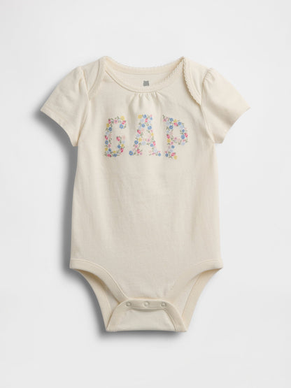 Kırık Beyaz Organik Pamuk Floral Logo Bodysuit