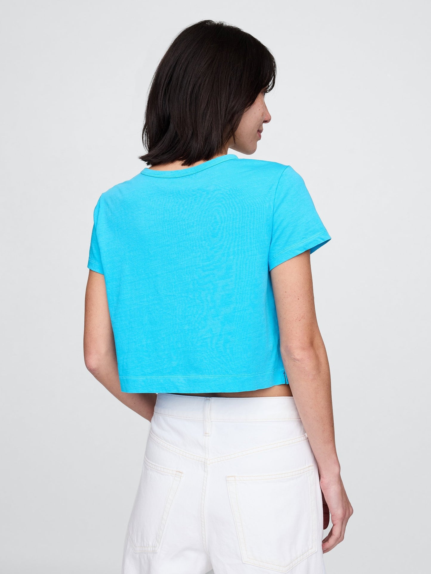 Açık Mavi %100 Organik Pamuk Vintagesoft Crop T-shirt