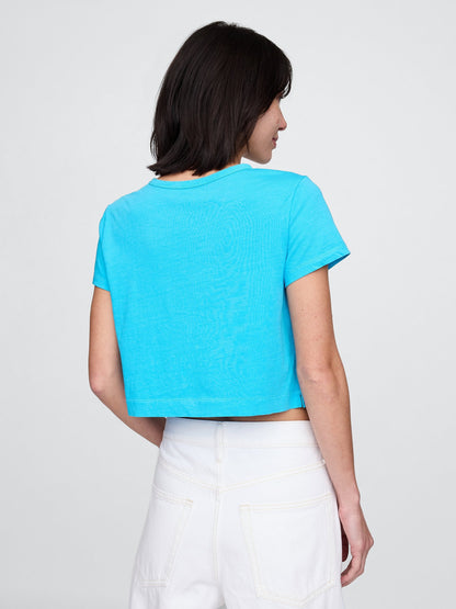 Açık Mavi %100 Organik Pamuk Vintagesoft Crop T-shirt