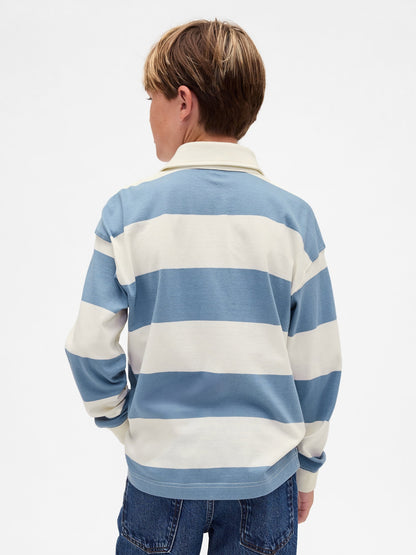 Açık Mavi Rugby Stripe Polo T-shirt