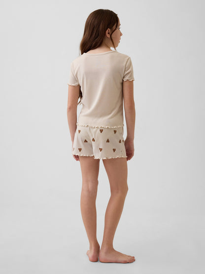Gri Recycled Fitilli Brannan Bear Pijama Şort Takım