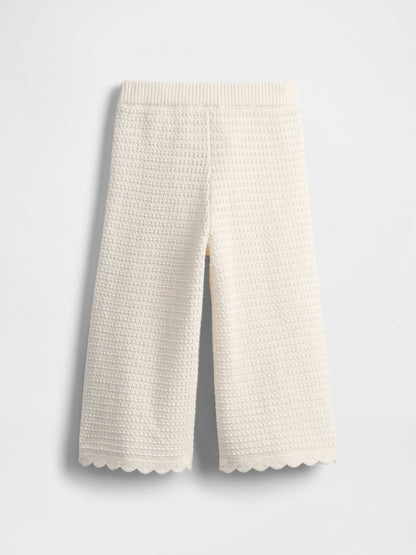 Kırık Beyaz Örgü Wide-leg Pantolon