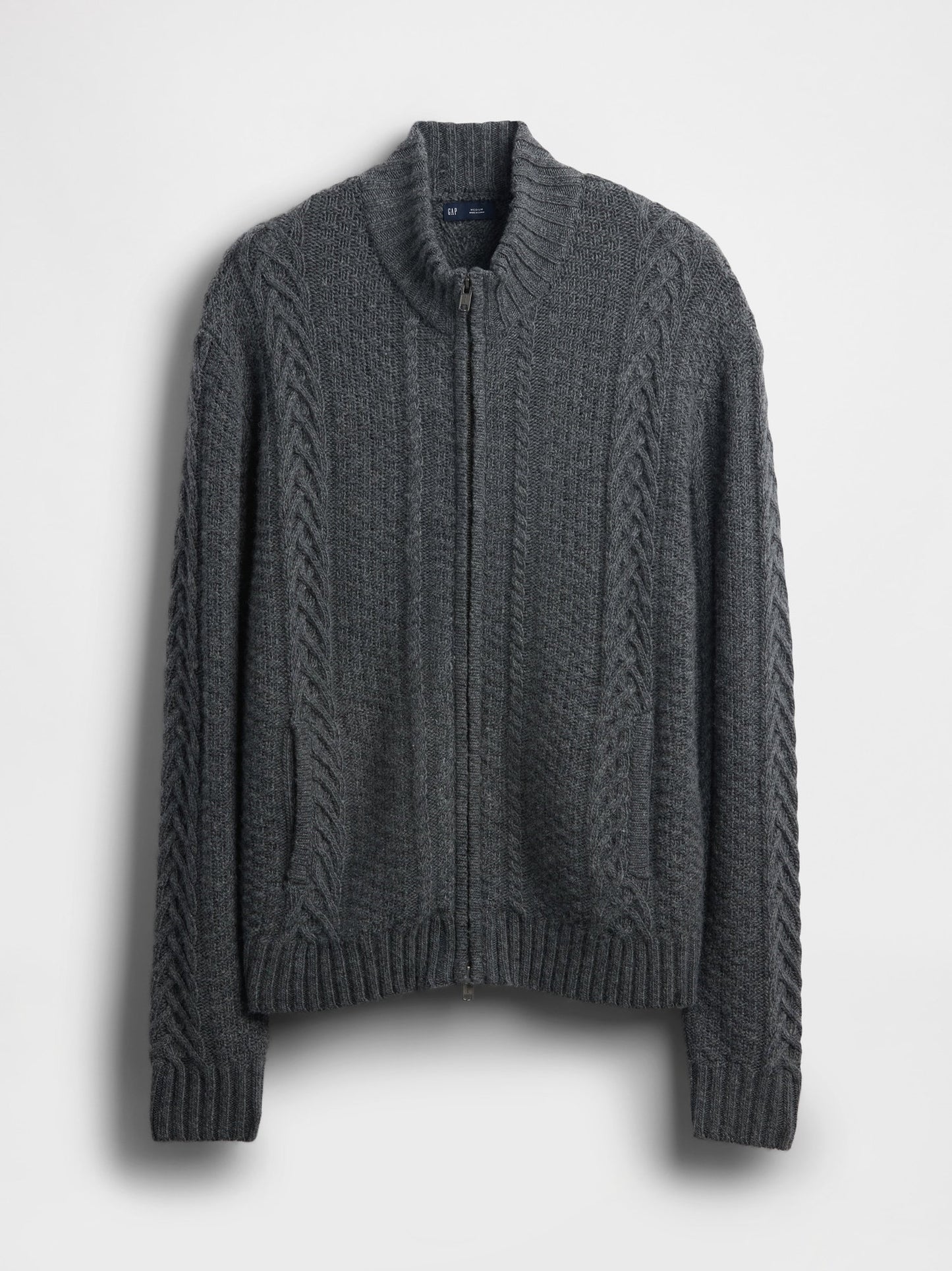 Koyu Gri Wool-blend Cable-knit Fermuarlı Triko Hırka