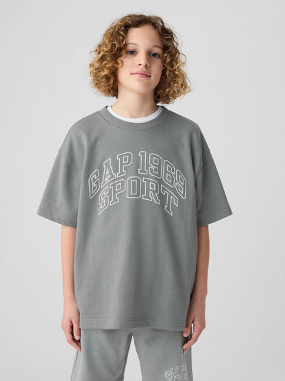 Gri Gap Logo Grafikli Kısa Kollu Sweatshirt