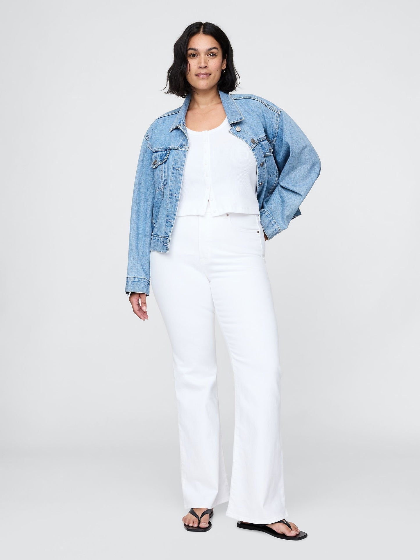 Beyaz High Rise '70s Flare Jean Pantolon