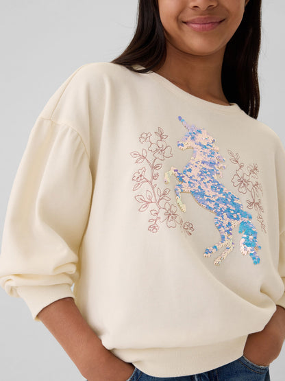 Kırık Beyaz Relaxed Flippy-sequin Grafikli Fransız Havlu Kumaş Sweatshirt