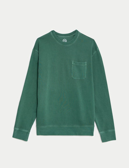 Saf Pamuklu Yuvarlak Yaka Sweatshirt
