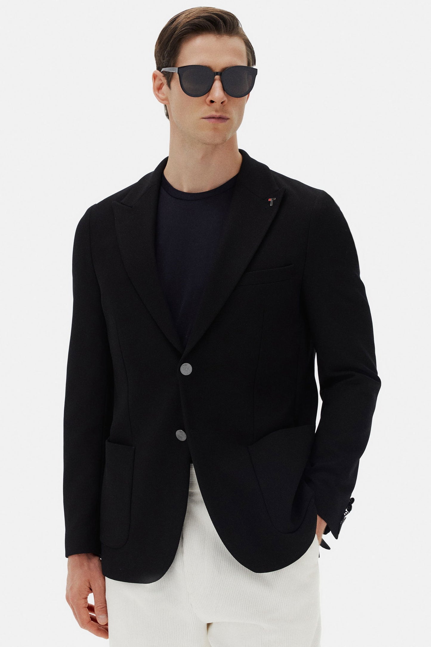 Tween Slim Fit Siyah Diyogonal Kumaş Ceket
