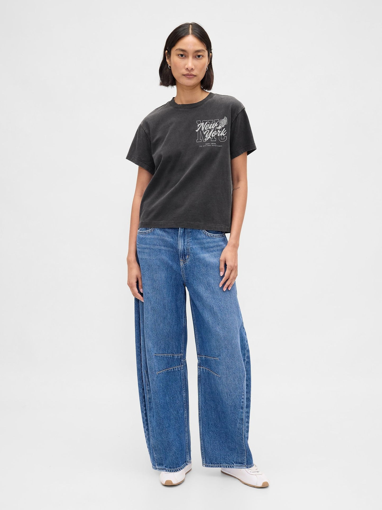 Koyu Gri Relaxed Nyc Grafik T-shirt
