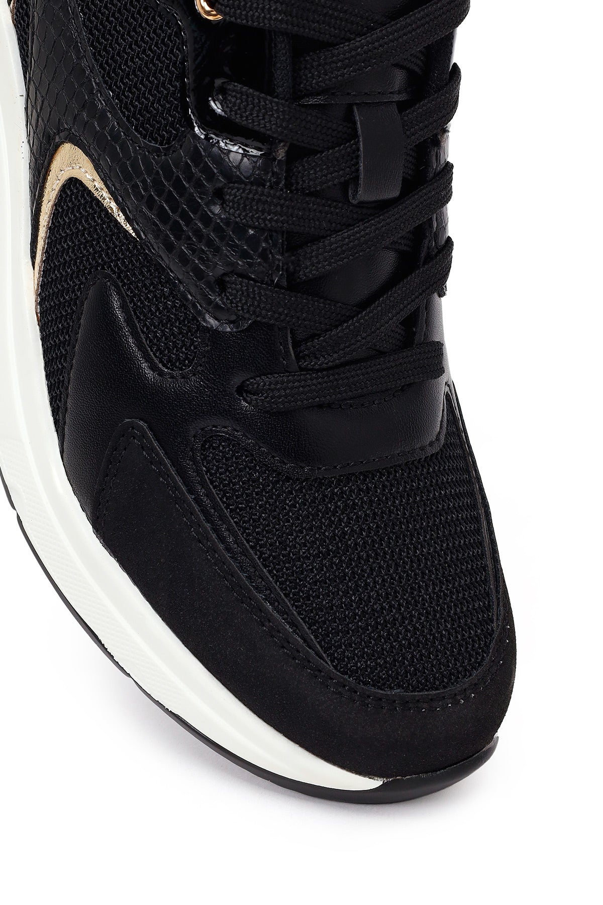 Kadın Siyah Bağcıklı Dolgu Topuklu Sneaker