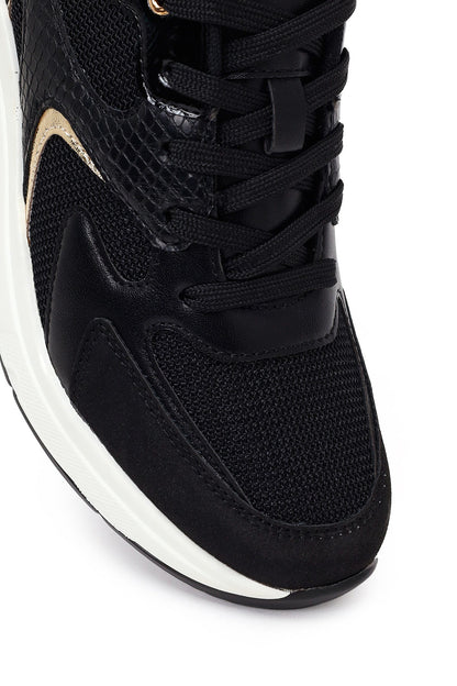 Kadın Siyah Bağcıklı Dolgu Topuklu Sneaker