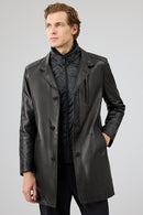 Barella Erkek Siyah Yaka Kürklü Deri Trençkot