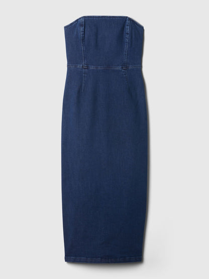 Mavi Straplez Denim Midi Elbise