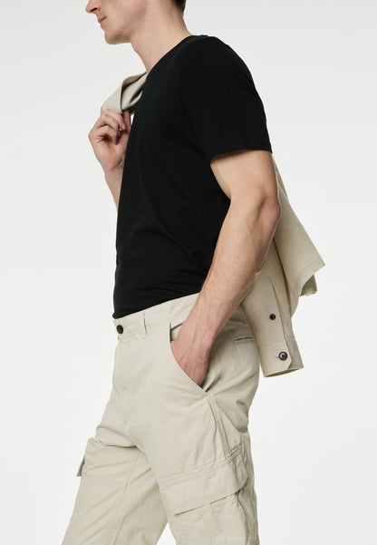 Saf Pamuklu Tapered Fit Kargo Pantolon