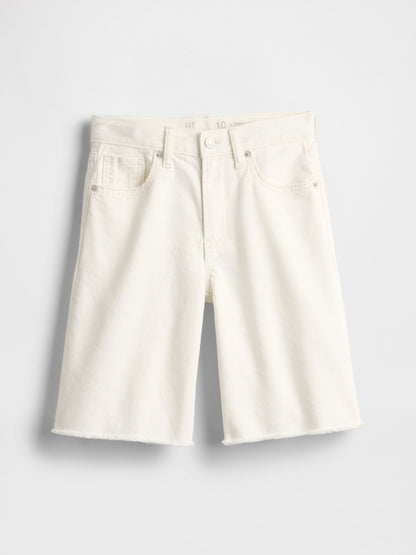 Kırık Beyaz Mid Rise Longline Denim Şort