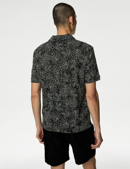 Kısa Kollu Saf Keten Polo Yaka T-shirt