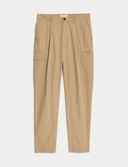 Saf Pamuklu Tapered Fit Kargo Pantolon