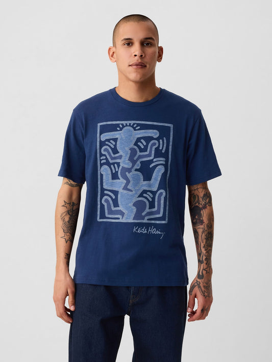 Koyu Mavi Gap × Keith Haring Grafikli T-shirt