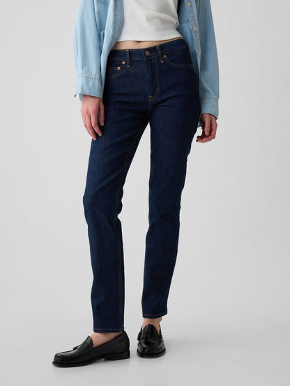 Lacivert Mid Rise Vintage Slim Jean Pantolon