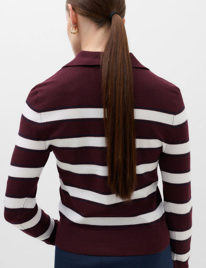 Yün Karışımlı Yakalı Çizgili Slim Fit Kazak