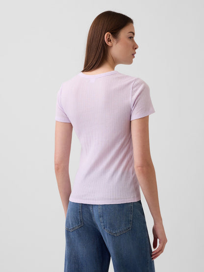 Lila Fitilli Pointelle Crewneck T-shirt