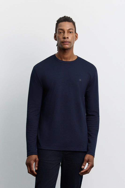 Lacivert Bisiklet Yaka Viskon Karışımlı Bi-stretch Basic Sweatshirt