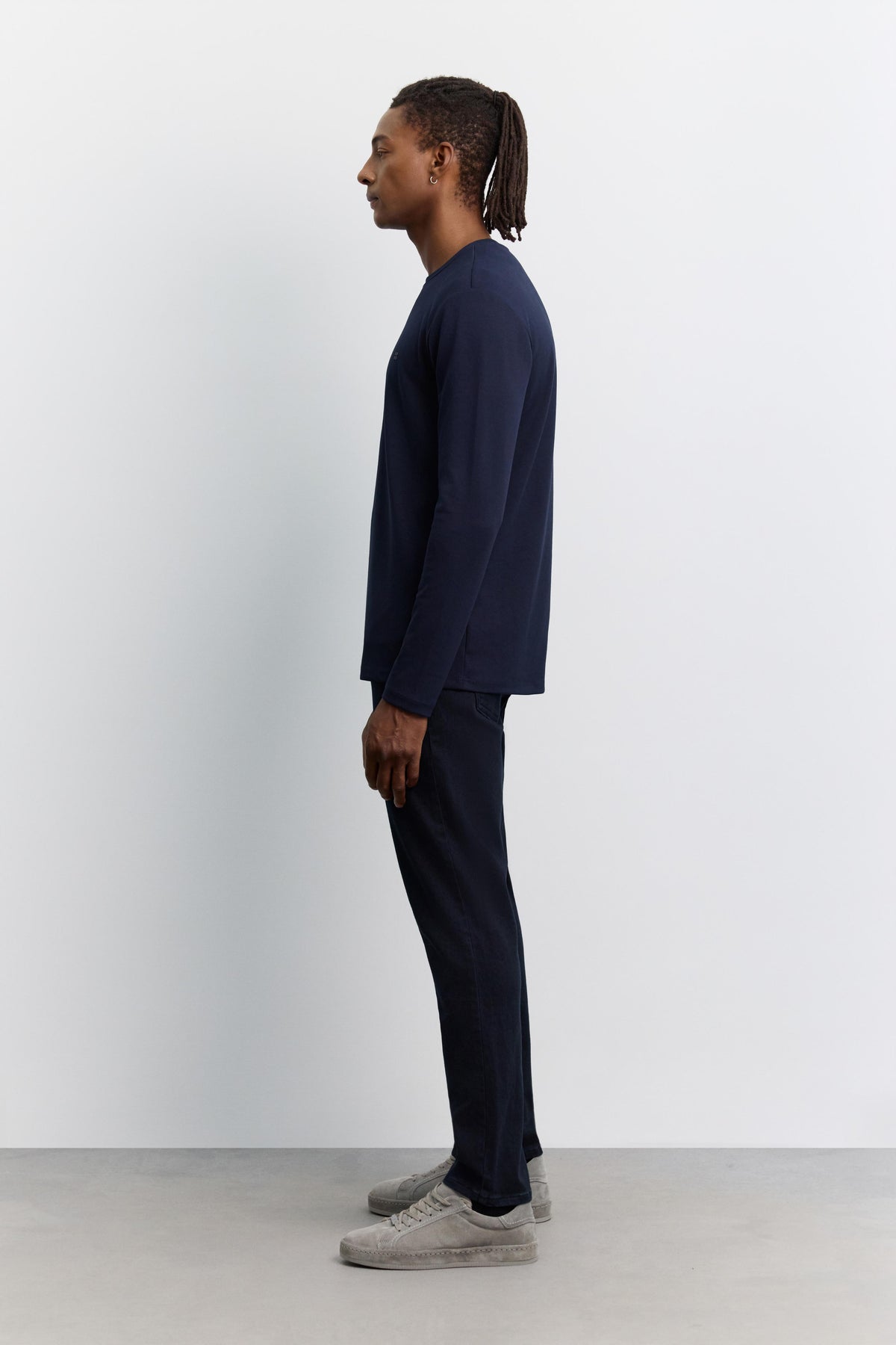 Lacivert Bisiklet Yaka Viskon Karışımlı Bi-stretch Basic Sweatshirt