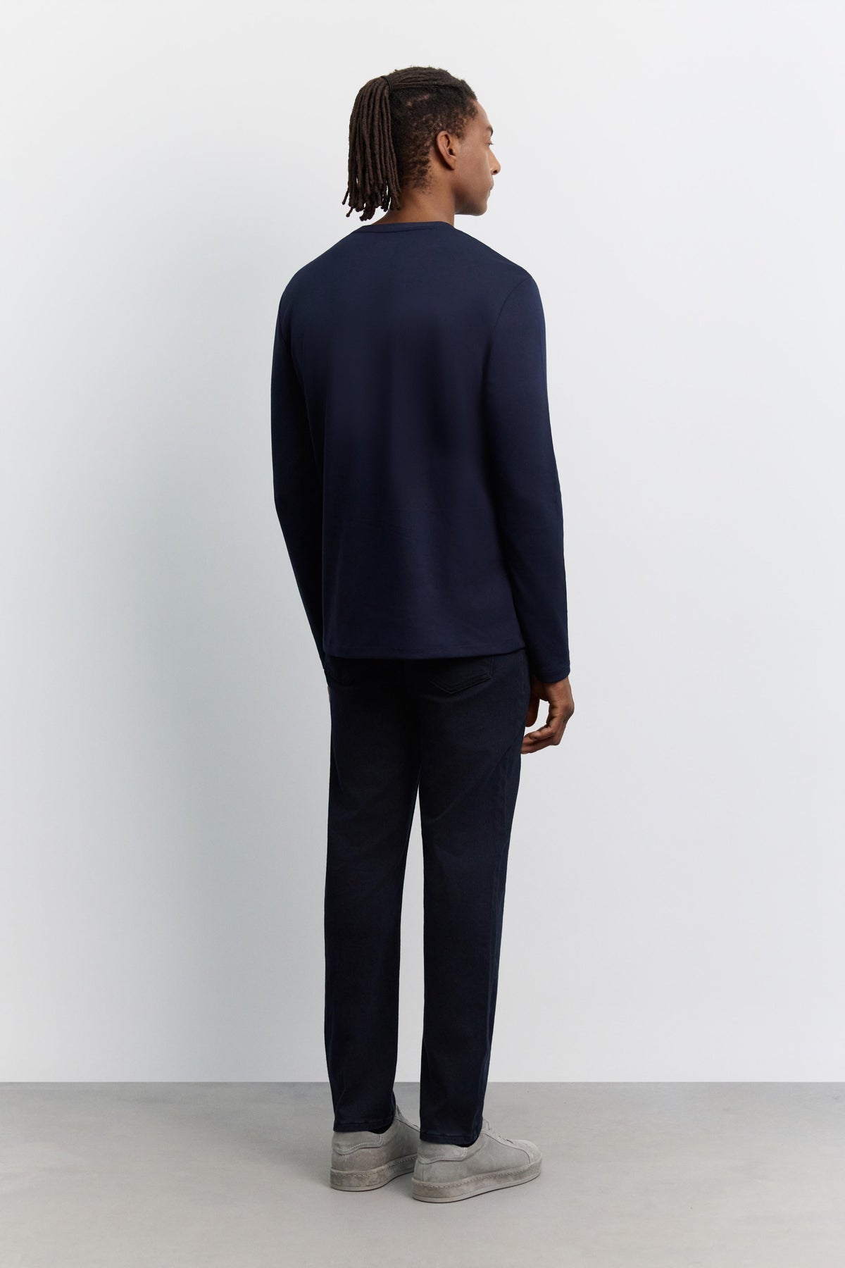 Lacivert Bisiklet Yaka Viskon Karışımlı Bi-stretch Basic Sweatshirt
